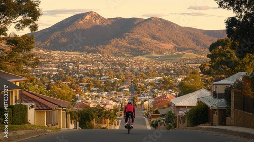 Cycling towards the Sunset in Hobart, Tasmania
