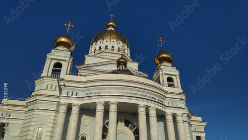 Saransk, Russia - July 13, 2024: Cathedral of the Holy Righteous Warrior Feodor Ushakov. Evening time photo