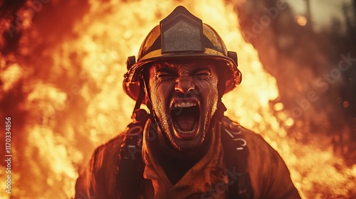 Firefighter's Courage: A Portrait of Bravery Amidst Inferno