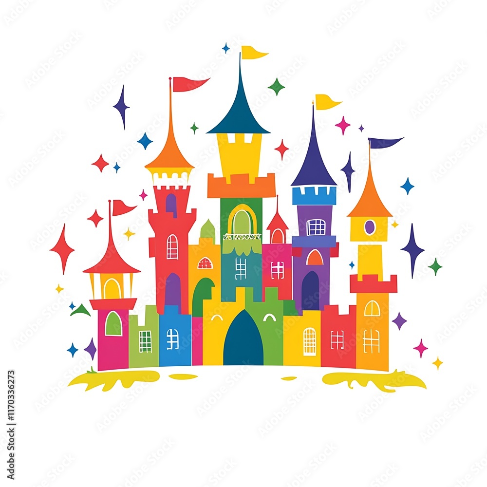Fototapeta premium Colorful fairytale castle with sparkling stars.