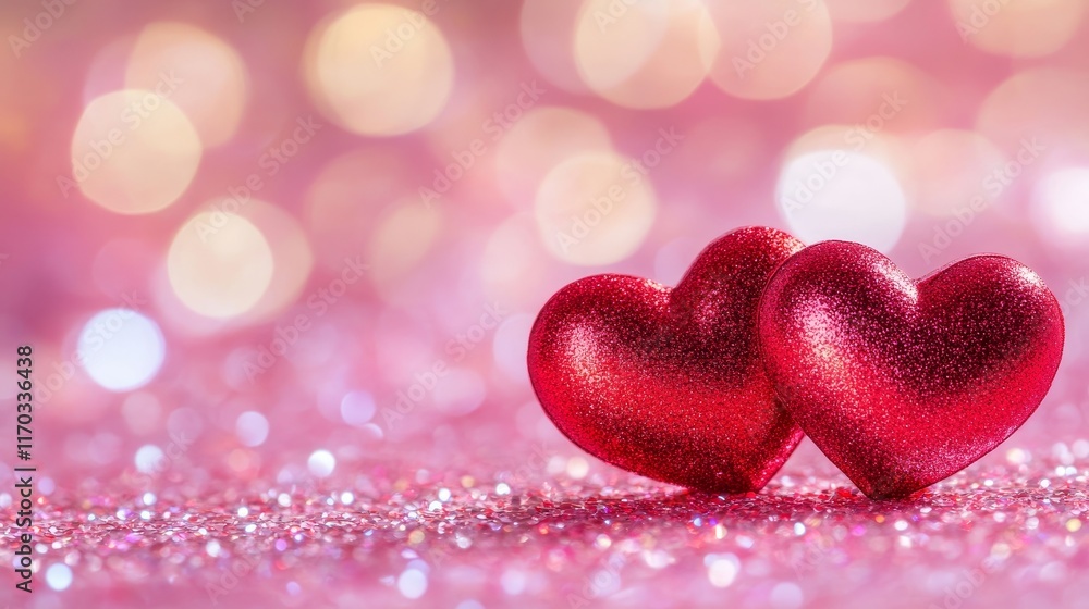 red hearts on pink glitter background. valentine's day red hearts on pink glitter background. valentine's day