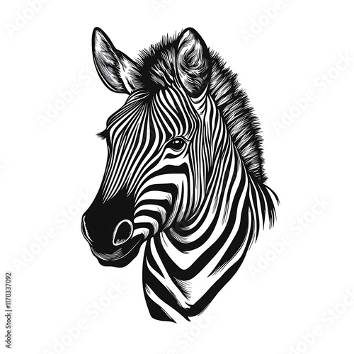 Wallpaper Mural Monochrome zebra head, detailed stripes, white background. Torontodigital.ca