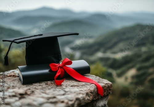 Graduation Achievement, Dedication and Reward on Mountain Top | High School Diploma, Dedication and Reward on Mountain Top |