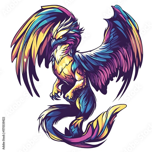 Colorful griffin with outstretched wings. photo