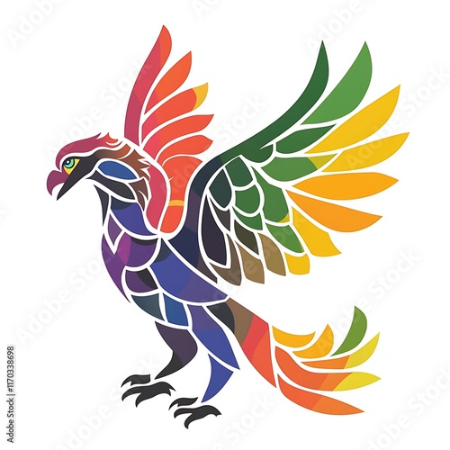 Colorful abstract geometric eagle with spread wings. photo