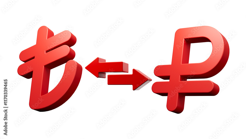 3d Red Lira And Ruble Symbol Icons With Money Exchange Arrows On White Background 3d illustration 3d Red Lira And Ruble Symbol Icons With Money Exchange Arrows On White Background 3d illustration