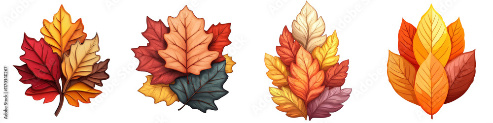 Fototapeta premium Stitched Layers of Colorful Cartoon Leaves in a Stack for Autumn Decoration or Seasonal Artwork