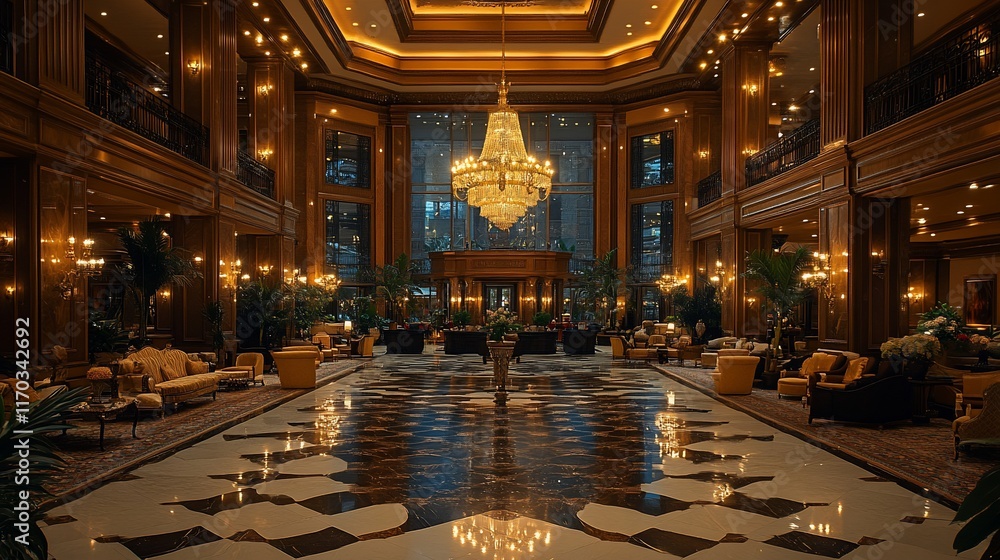 Obraz premium Grand Hotel Lobby Interior Evening Elegance