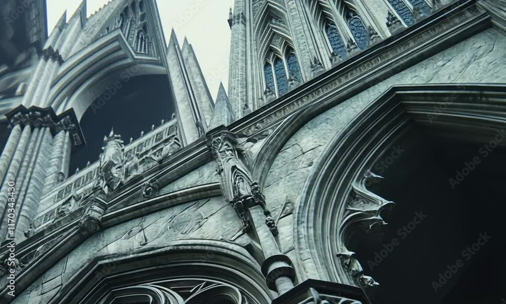 Intricate Gothic Architecture: A Close-Up of Stone Carvings and Arched ...