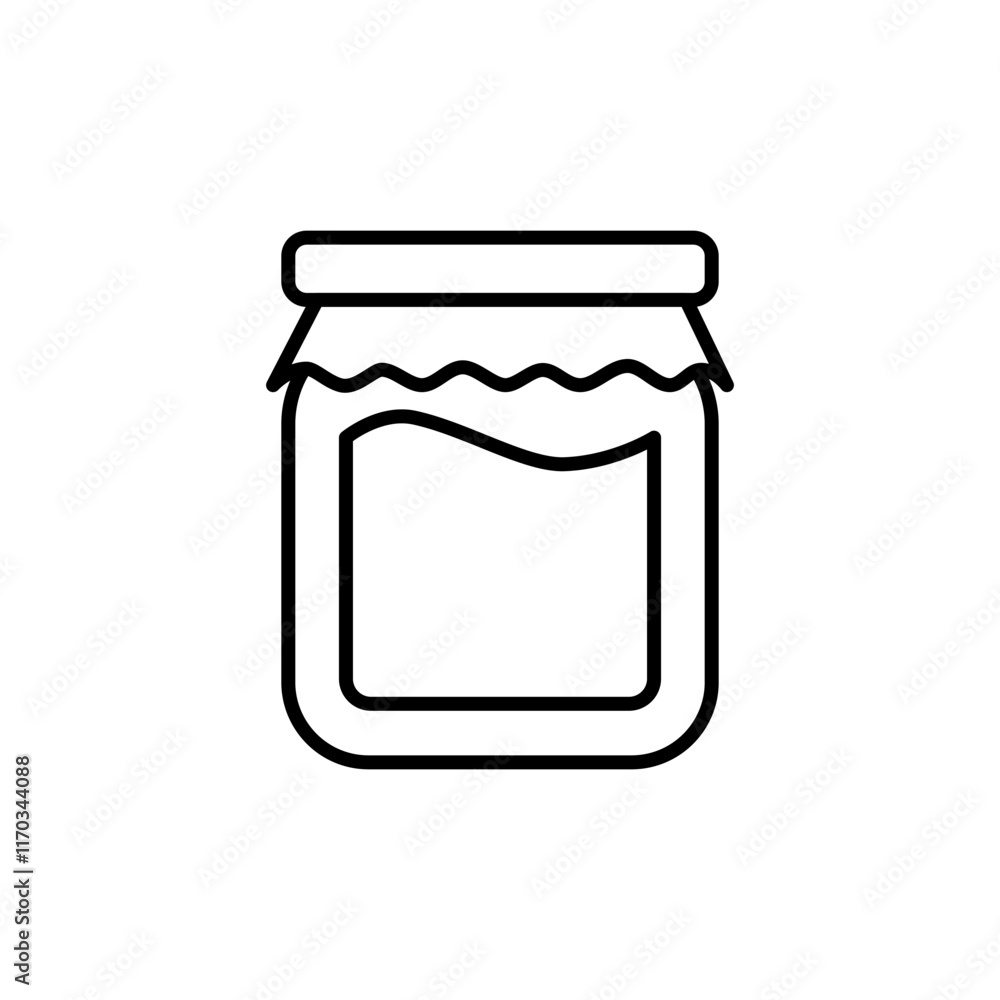 Glass jar jam outline icon on white background. Glass jar jam outline icon on white background.