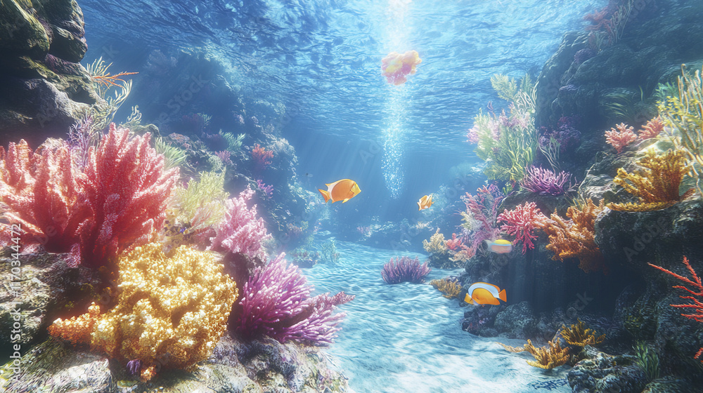 Naklejka premium underwater paradise of thriving coral reef with colorful fish