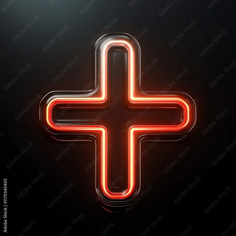 Fototapeta premium Medical cross logo, glowing edges, metallic core, 3D style