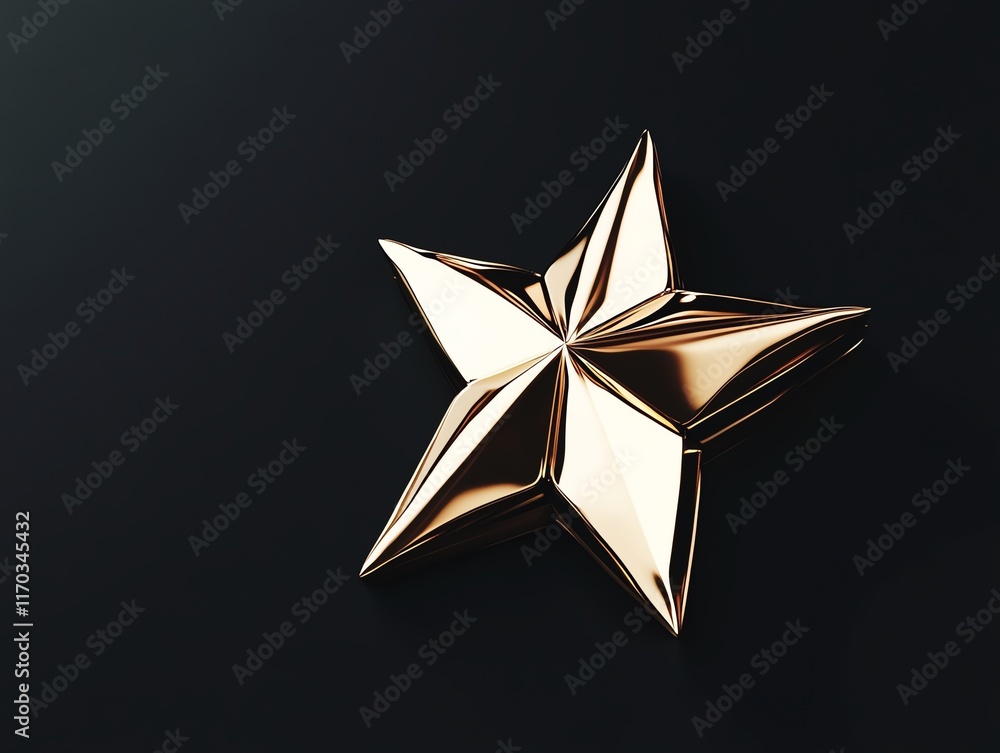 Minimalist star icon, gold chrome finish, sharp edges, 3D illustration Minimalist star icon, gold chrome finish, sharp edges, 3D illustration