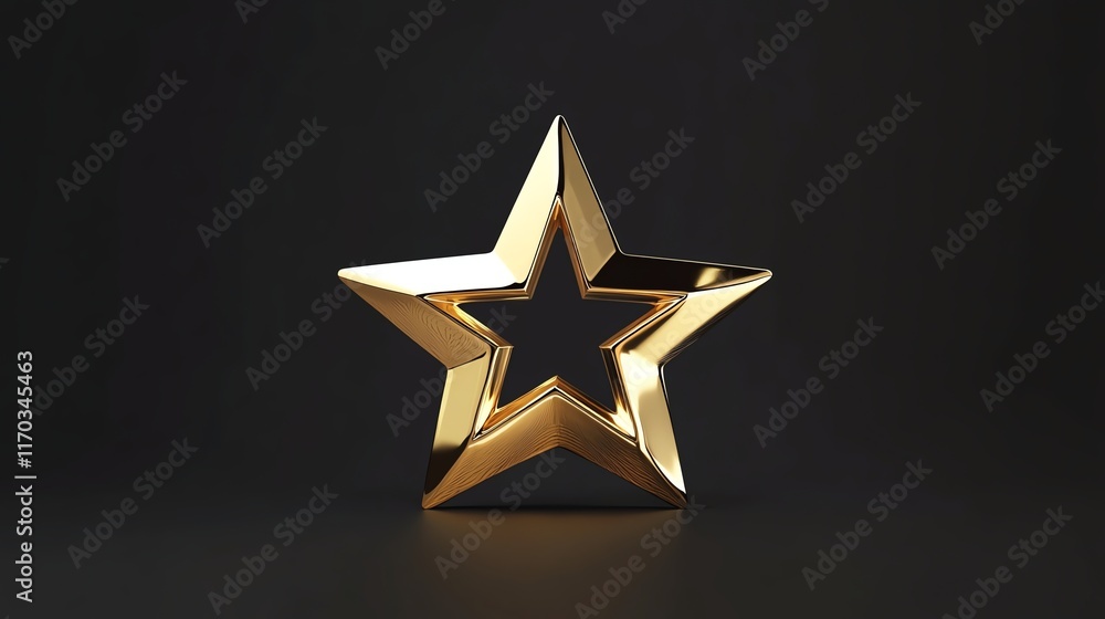 Minimalist star logo, golden chrome finish, dynamic shine, 3D icon style Minimalist star logo, golden chrome finish, dynamic shine, 3D icon style