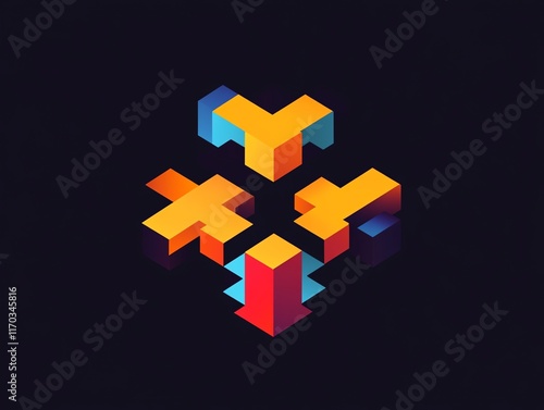 Puzzle piece icon, interlocking design, bold colors, 3D logo style photo