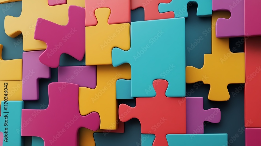 Puzzle piece symbol, multicolor segments, 3D illustration Puzzle piece symbol, multicolor segments, 3D illustration