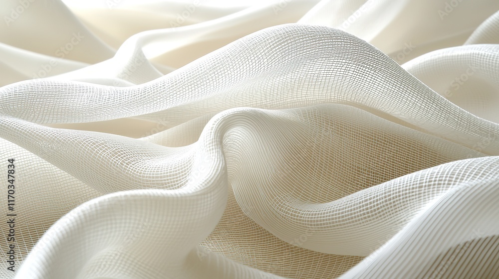 Draped Cream Colored Fabric Shows Textured Pattern Draped Cream Colored Fabric Shows Textured Pattern