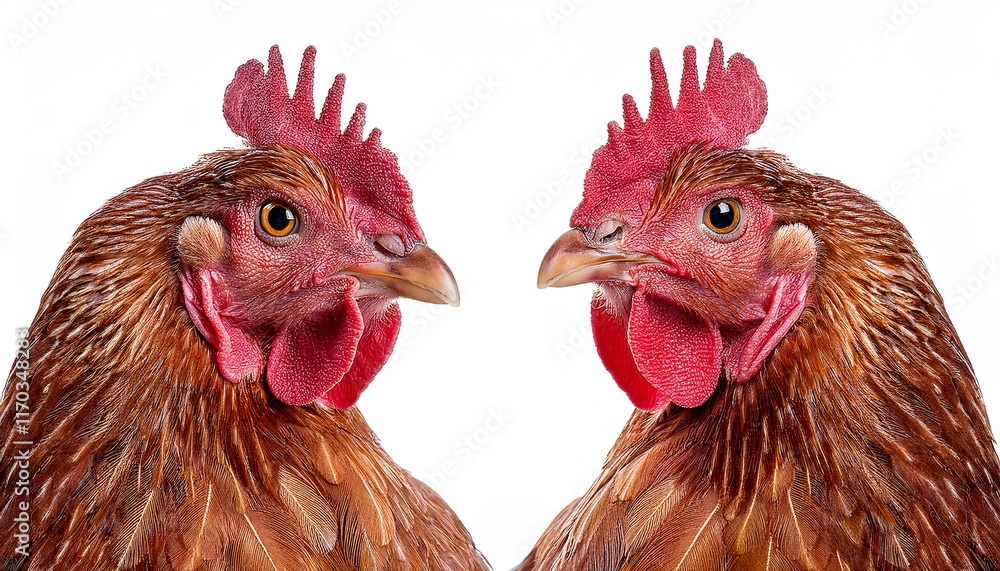 Naklejka premium Portrait of two chickens isolated on white background