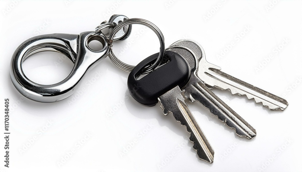Chrome Keyring with Three Keys: A Minimalist Product Shot Chrome Keyring with Three Keys: A Minimalist Product Shot