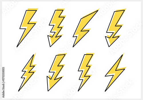 Doodle lightning icon. Thunder charging power for electricity and batteries. Hand drawn light. Vector stock illustration