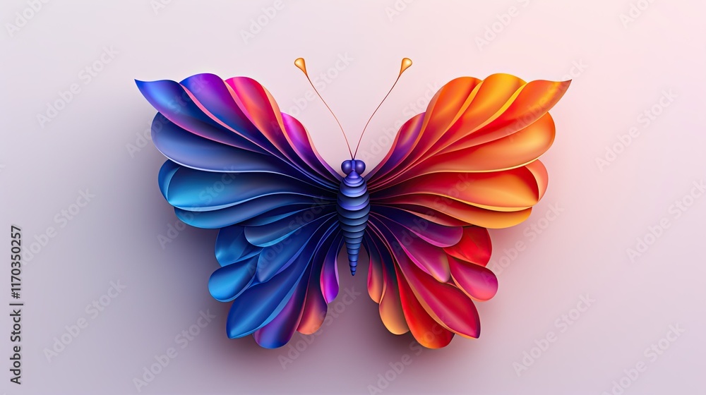 Colorful abstract butterfly illustration with vibrant gradient wings, isolated on a white background. Colorful abstract butterfly illustration with vibrant gradient wings, isolated on a white background.
