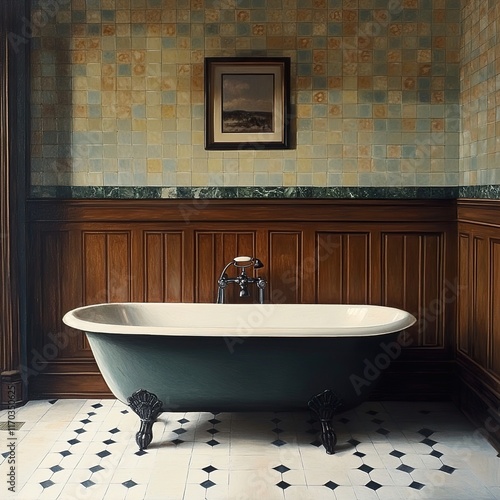 Vintage Clawfoot Bathtub in Elegant Bathroom Interior photo