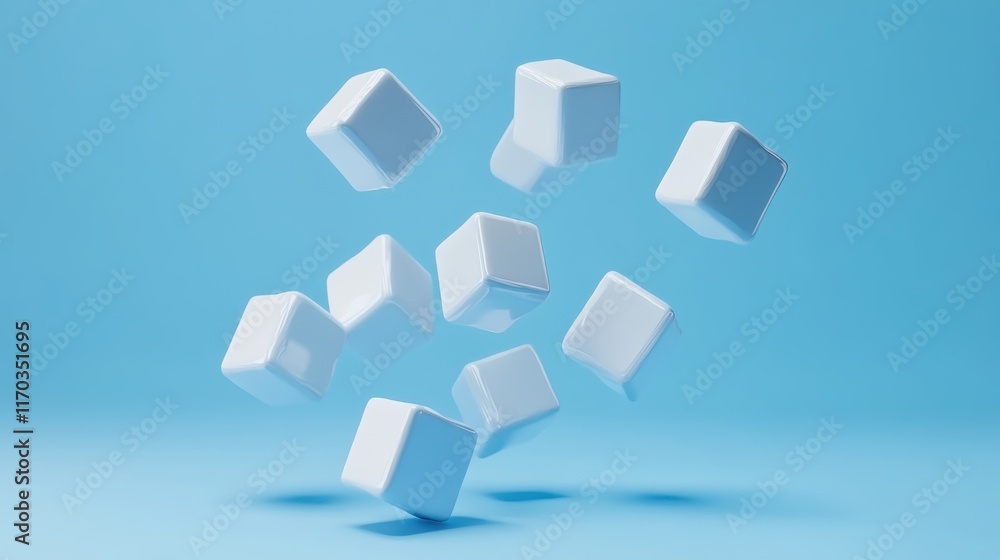 A bunch of white cubes are flying through the air A bunch of white cubes are flying through the air