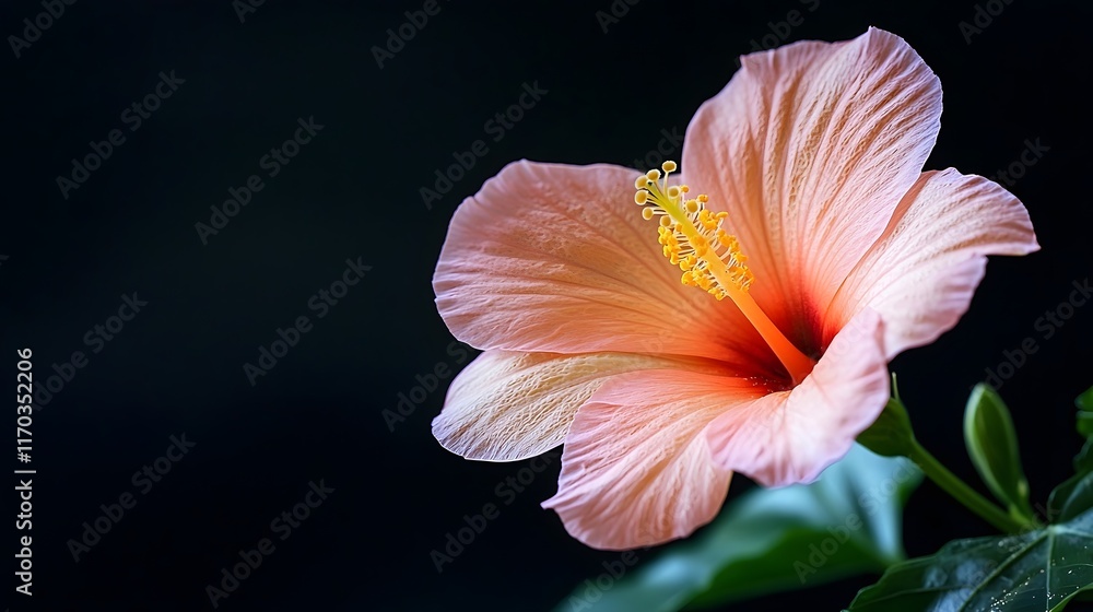 Fototapeta premium Radiant Hibiscus Bloom Against Dark Background,Symbolizing Vitality and Resurgence