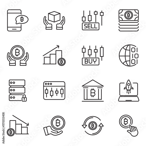 
Cryptocurrency set of web icons in line style. Crypto technology and Blockchain icons for web and mobile app. Crypto currency, bitcoin, NFT, technology, decentralized finance, encryption