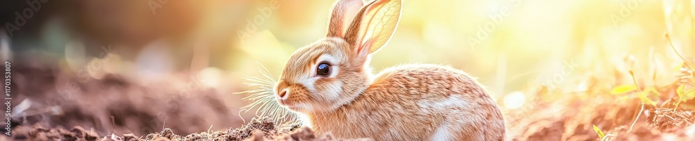 Obraz premium A rabbit showing her kits how to dig a burrow.