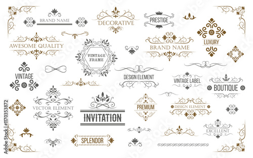 Vintage vector decorative design elements, borders and page dividers