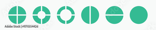 Set of four parts of circle. Pie chart with four same size sectors.