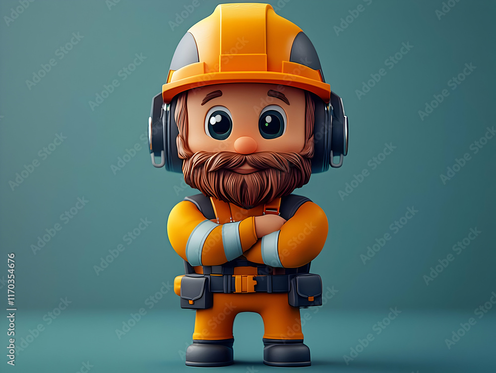 Cartoon Worker Stands Confidently, Ready for Tasks Cartoon Worker Stands Confidently, Ready for Tasks