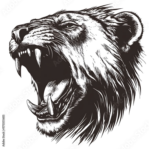 Roaring lion head, detailed sketch style. photo