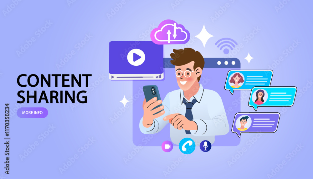 businessman pressing network icon on screen businessman pressing network icon on screen