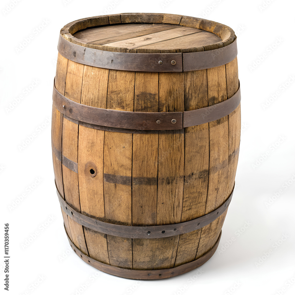 Obraz premium Barrel made of crushed oak, cut out, on isolated white background