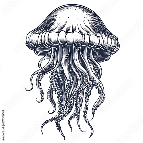 Detailed monochrome jellyfish illustration. photo