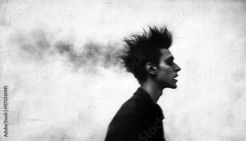 Wallpaper Mural Man, smoke, hair, profile, textured, background, studio, art Torontodigital.ca