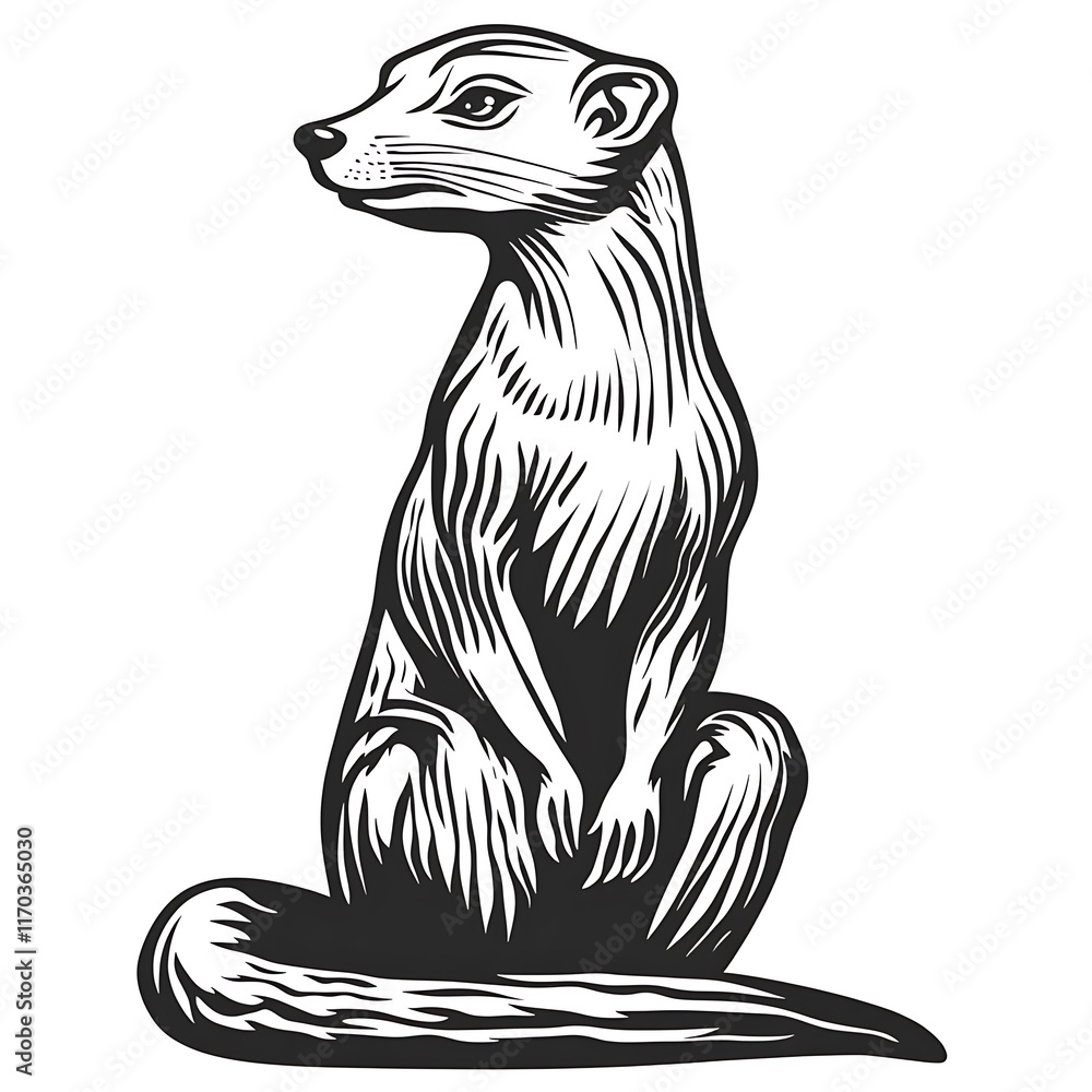 Engraved mongoose sitting, vector illustration. Engraved mongoose sitting, vector illustration.
