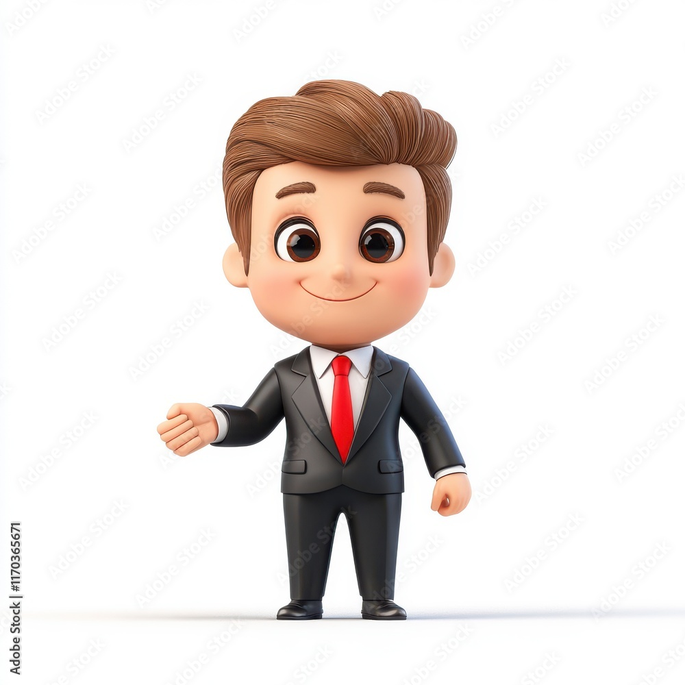 Friendly Cartoon Businessman Character in Formal Attire Smiling Friendly Cartoon Businessman Character in Formal Attire Smiling