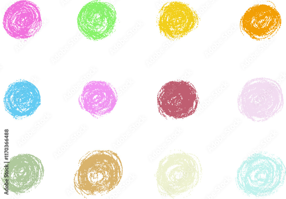 Hand drawn circle scribbles using colorful crayons. Pastel colored grunge pen scribbles collection isolated on white background Hand drawn circle scribbles using colorful crayons. Pastel colored grunge pen scribbles collection isolated on white background