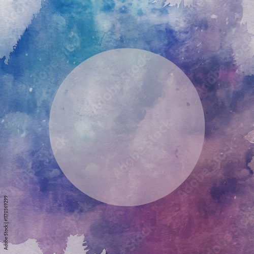 Abstract watercolor background with pale circle in the middle. Texture paper. Space for text