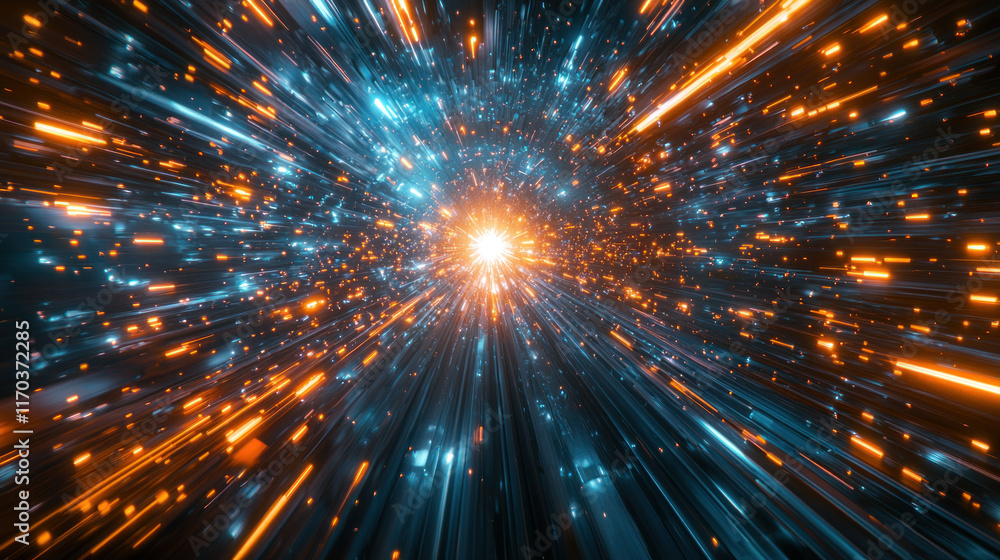 Naklejka premium Abstract blue and orange light speed motion in space.