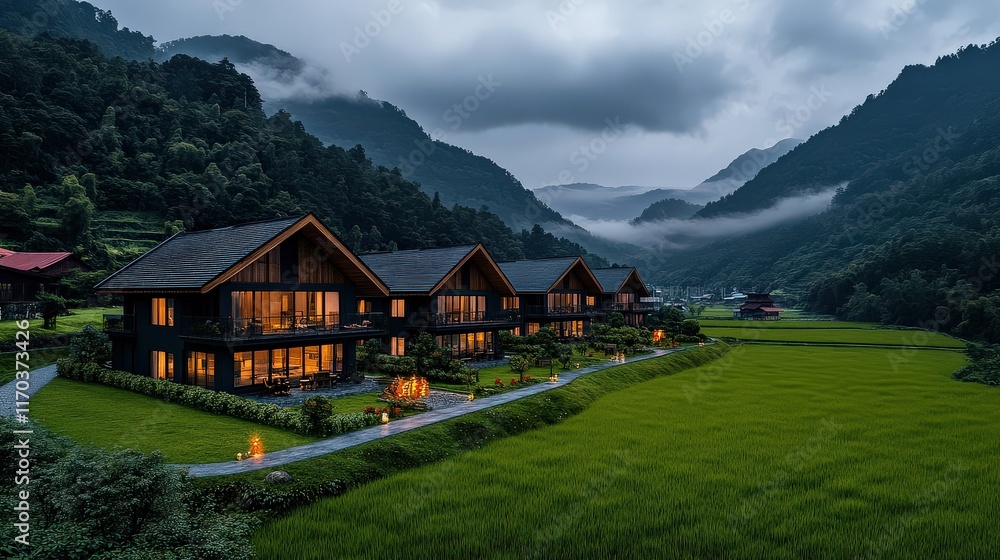 Charming House Nestled in a Lush Green Valley Surrounded by Majestic Mountains and Vibrant Nature Creating a Peaceful and Inviting Atmosphere Charming House Nestled in a Lush Green Valley Surrounded by Majestic Mountains and Vibrant Nature Creating a Peaceful and Inviting Atmosphere
