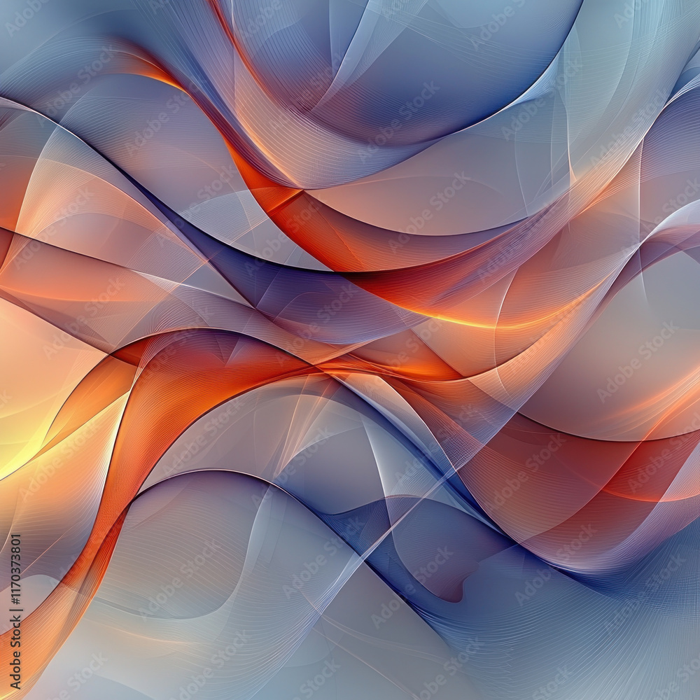 Fototapeta premium Abstract orange and blue swirling lines.