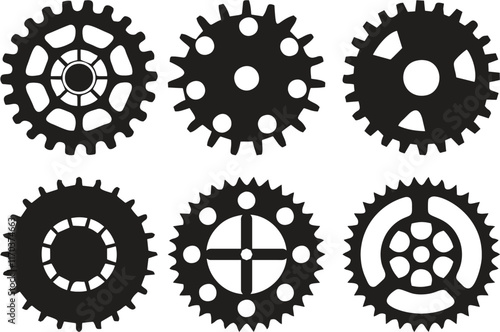 Hand drawn realistic 3d gear and bicycle stars. Industrial profiled wheel with teeth that engages with a chain. Transmission cogwheels and gears for machines, editable EPS 10.