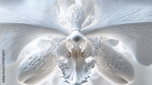 Stunning close-up of a white orchid, showcasing intricate textures and delicate structures.