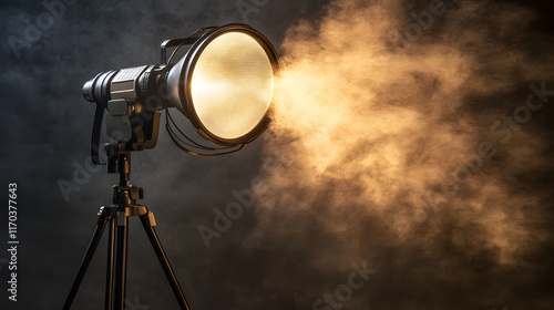 Scheinwerfer mit Lichtstrahl und Rauch photo