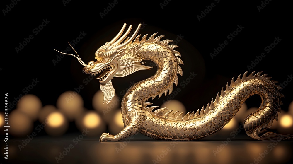 Obraz premium Golden Dragon Sculpture in Gigapixel Detail