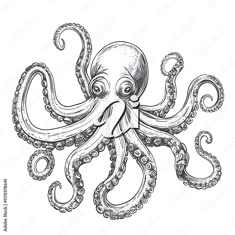 An illustrated octopus with exaggerated features and flowing tentacles. An illustrated octopus with exaggerated features and flowing tentacles.